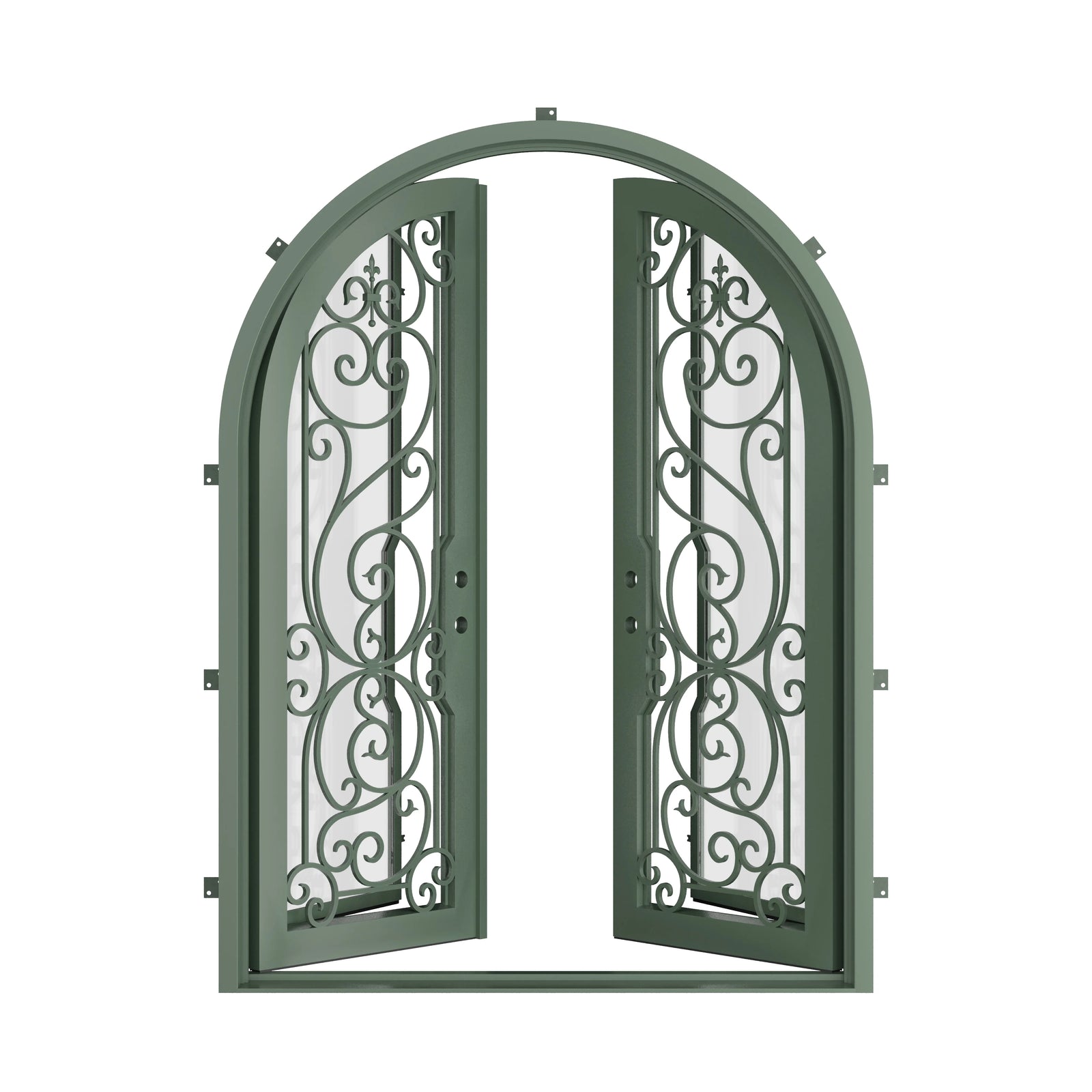 Pinkys Hills steel door, double, full arch, open