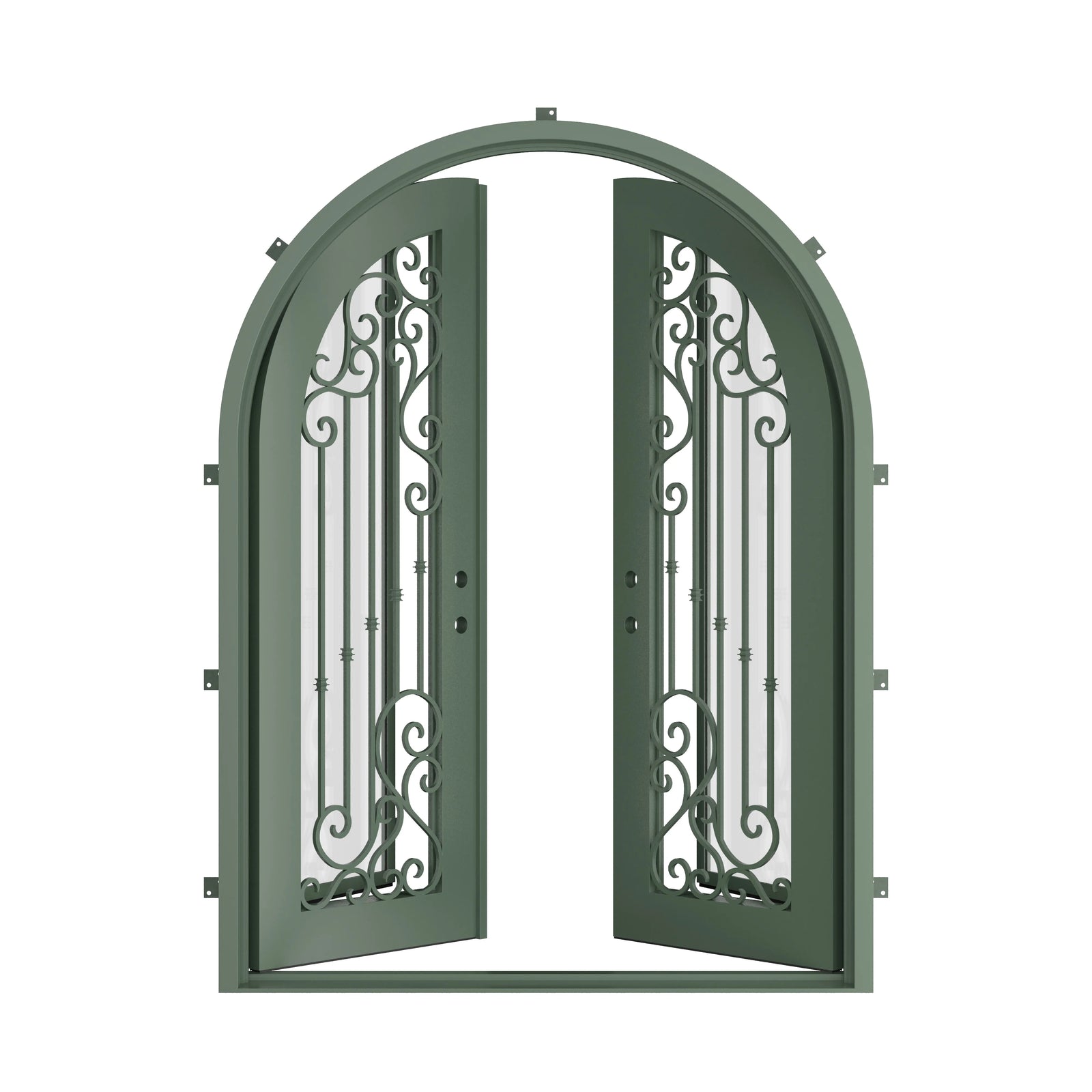 Pinkys Paris steel door, double, full arch, open