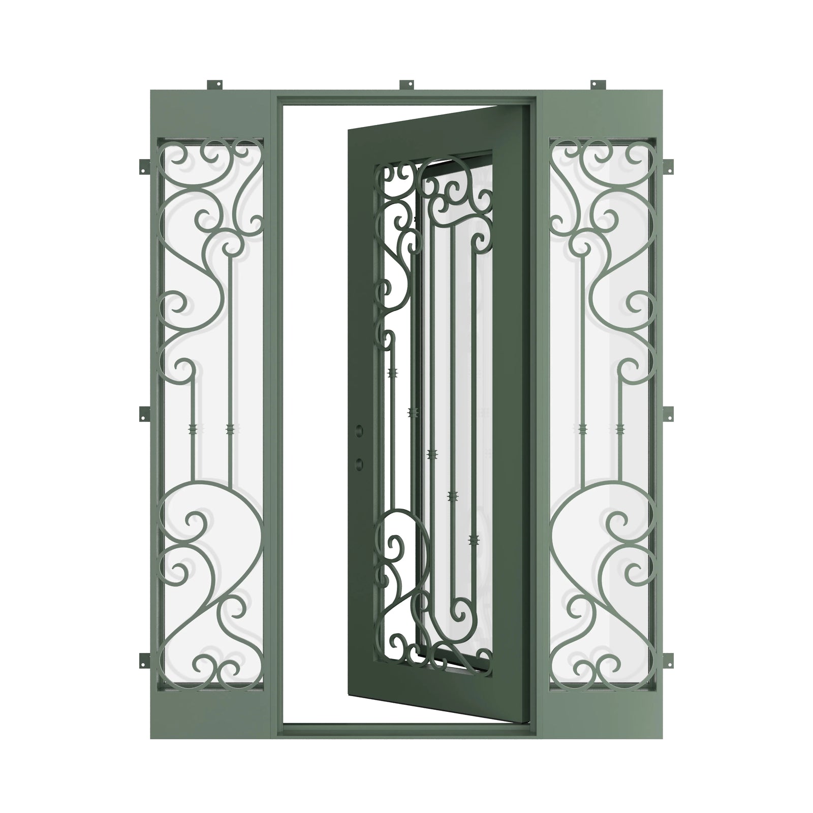 Pinkys Paris steel door, single, flat, with side windows, open