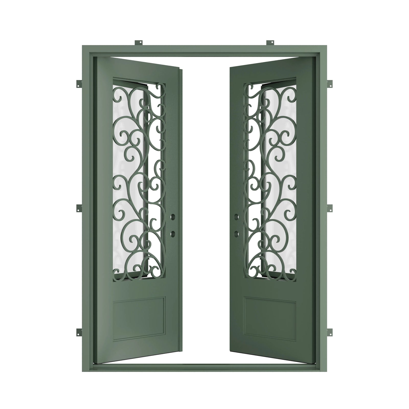 Pinkys Story steel door, double, flat, open