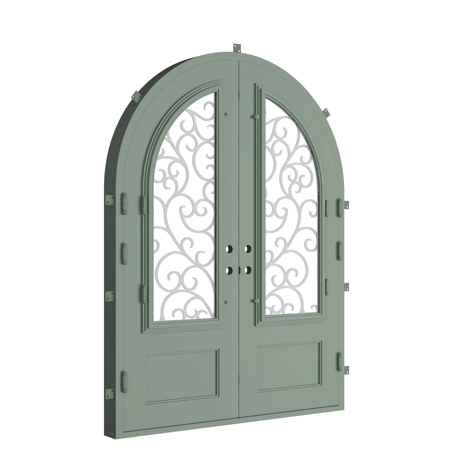 Pinkys Story steel door, double, full arch, closed