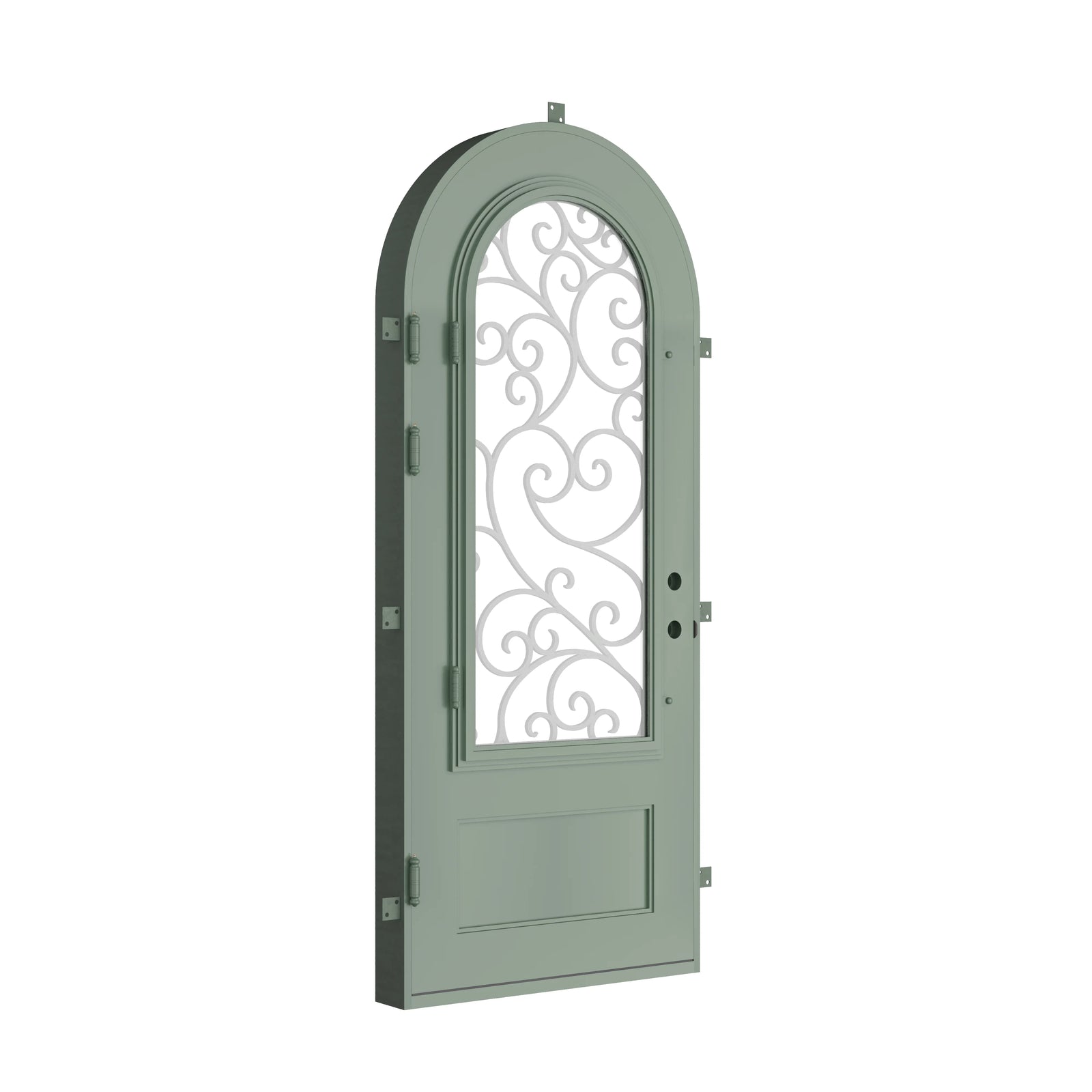 Pinkys Story steel door, single, full arch, closed