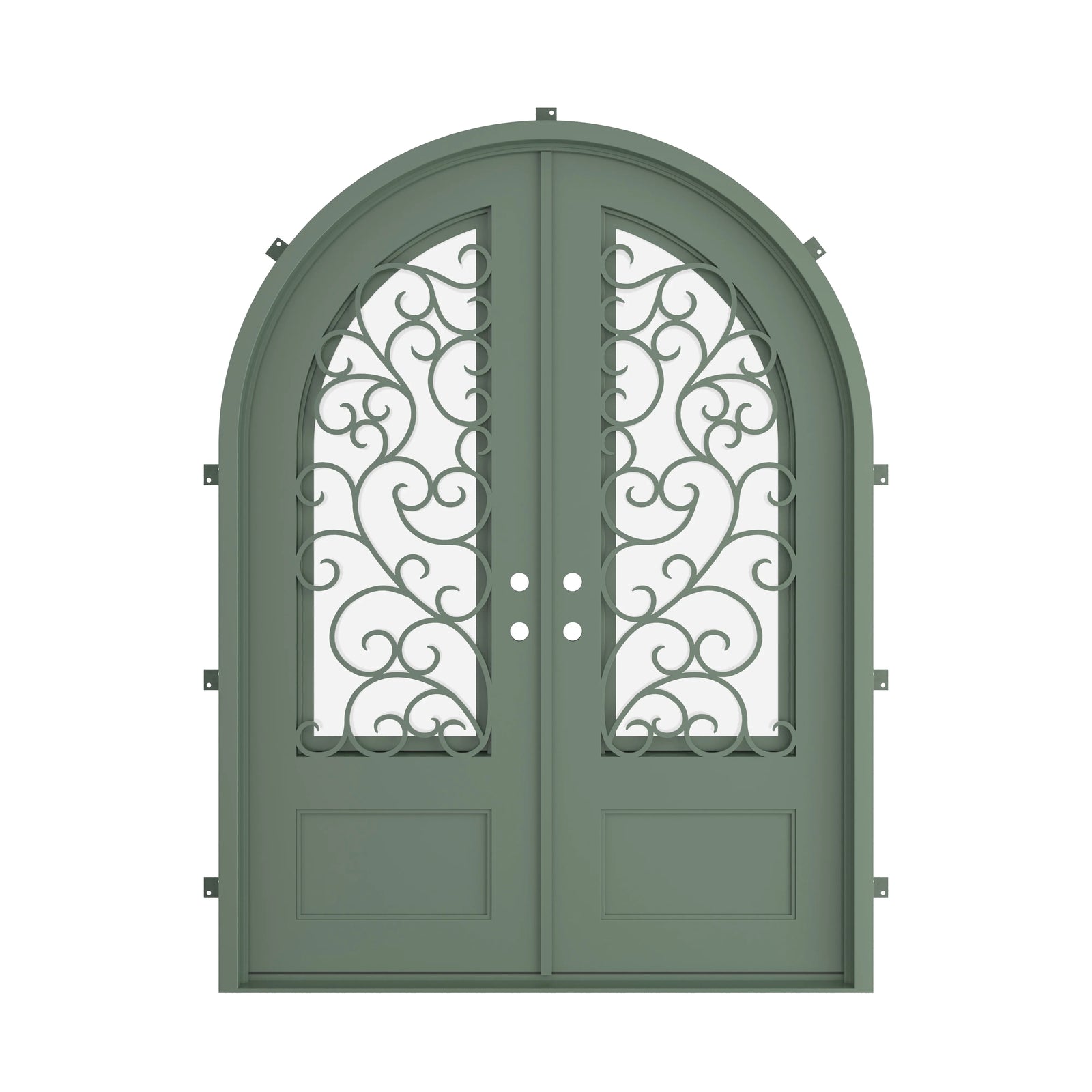 Pinkys Story steel door, double, full arch, closed