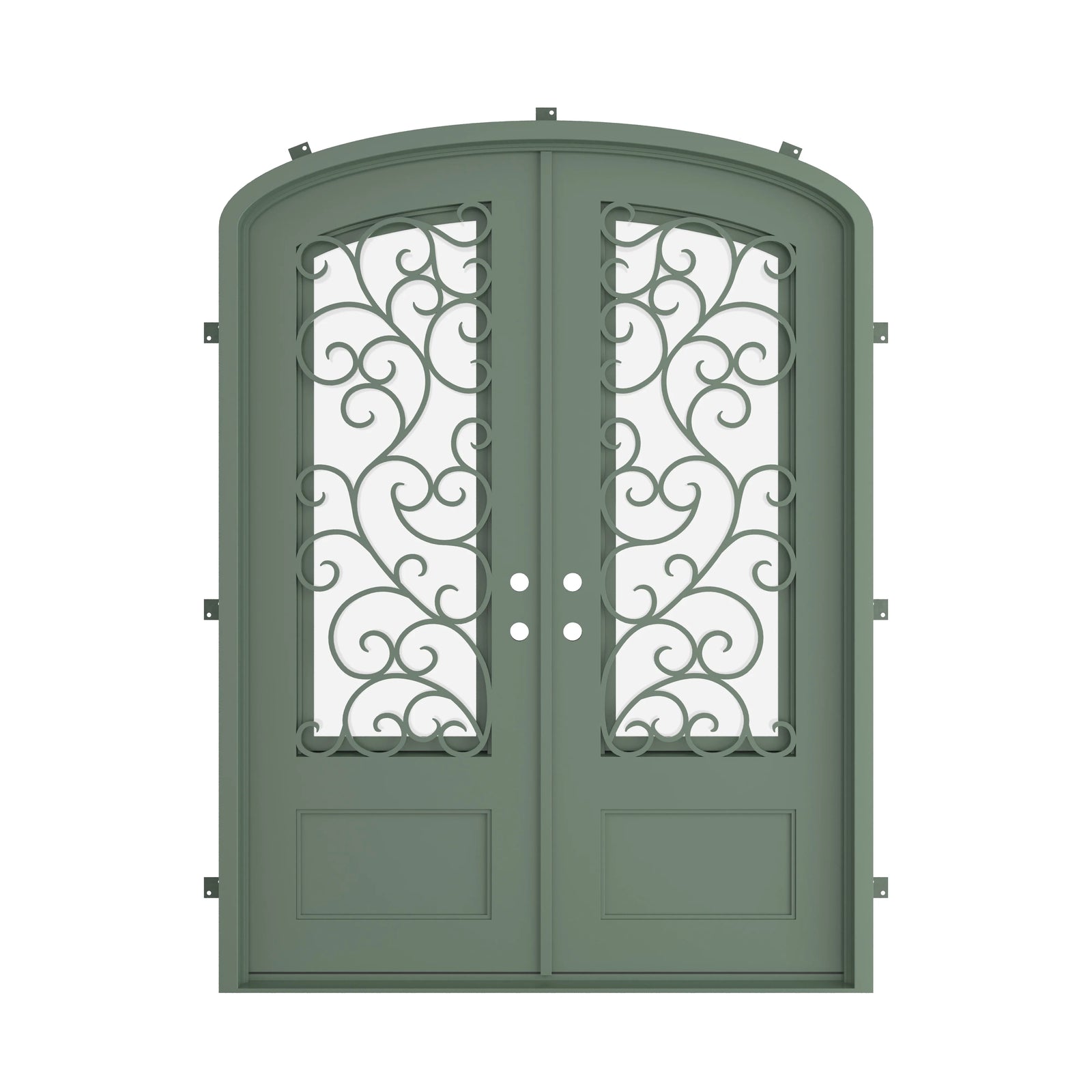 Pinkys Story steel door, double, arch, closed