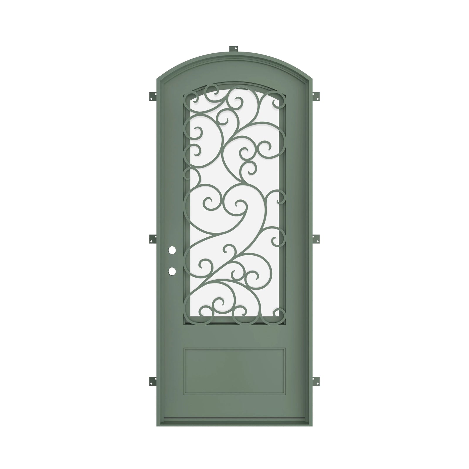 Pinkys Story steel door, single, arch, closed