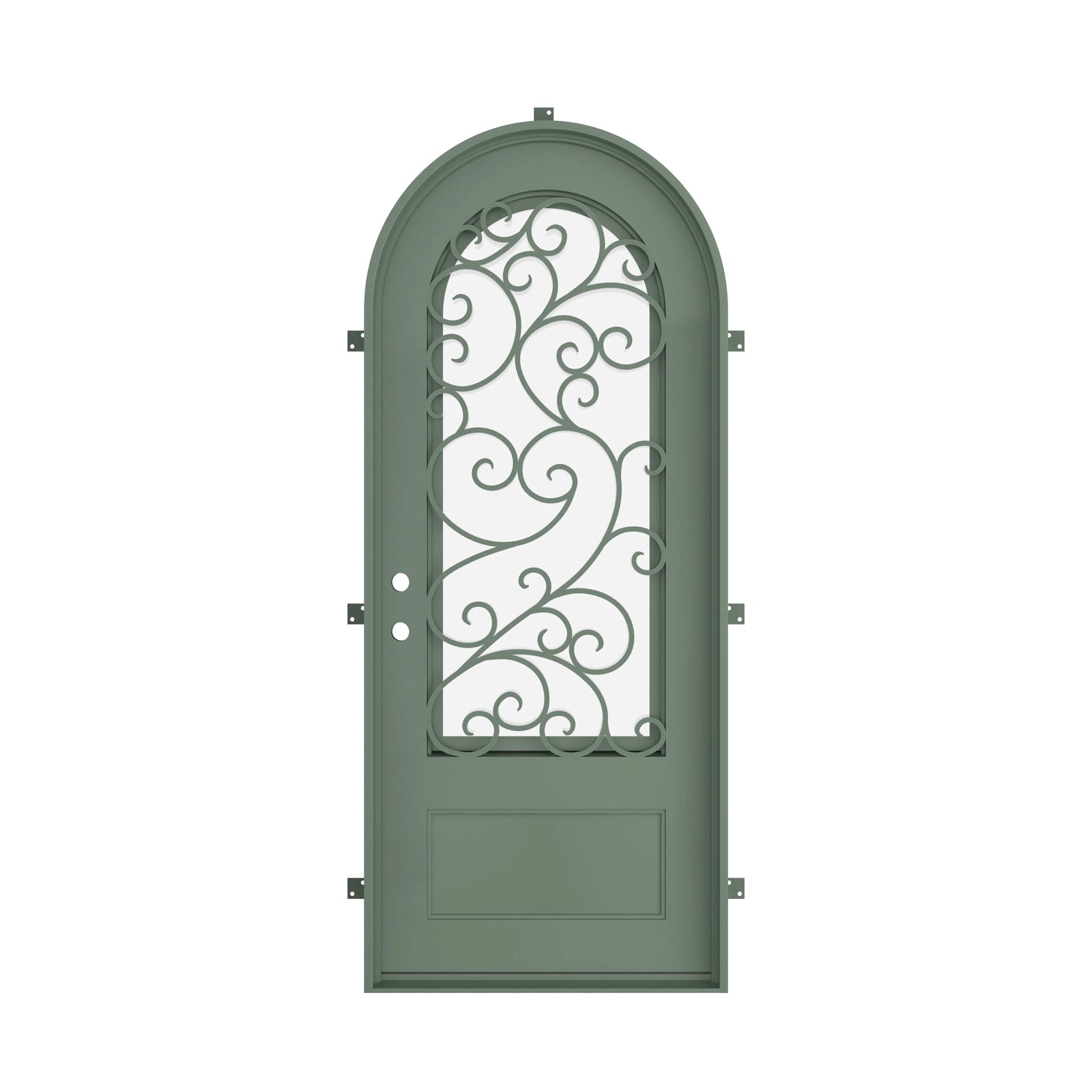 Pinkys Story steel door, single, full arch, closed