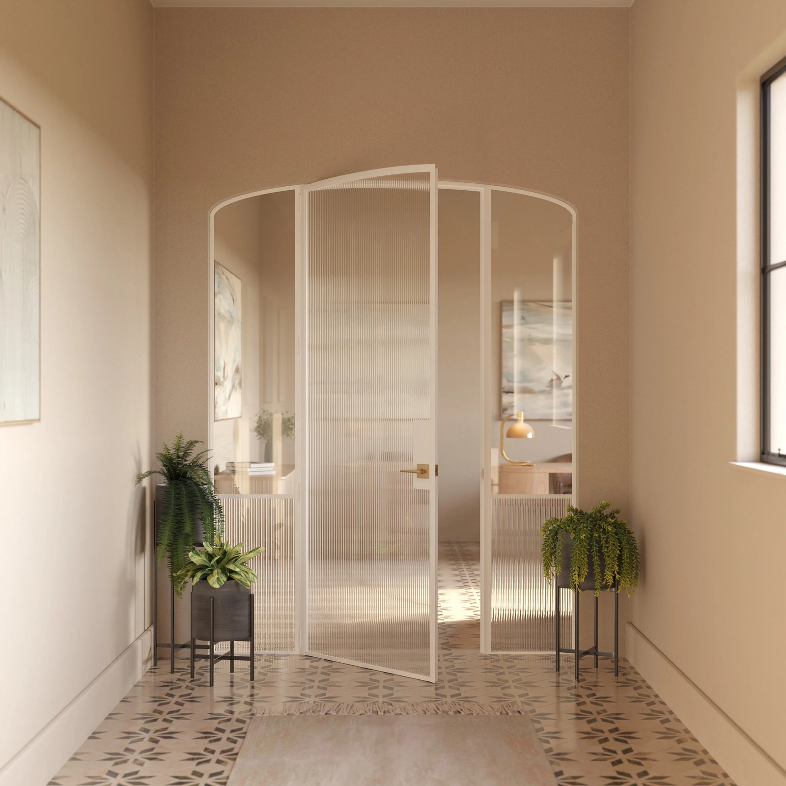 Pinkys Air Grand interior steel door, single, mini arch, with side windows, open