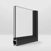 Architectural steel window corner detail highlighting glass glazing and frame cross section