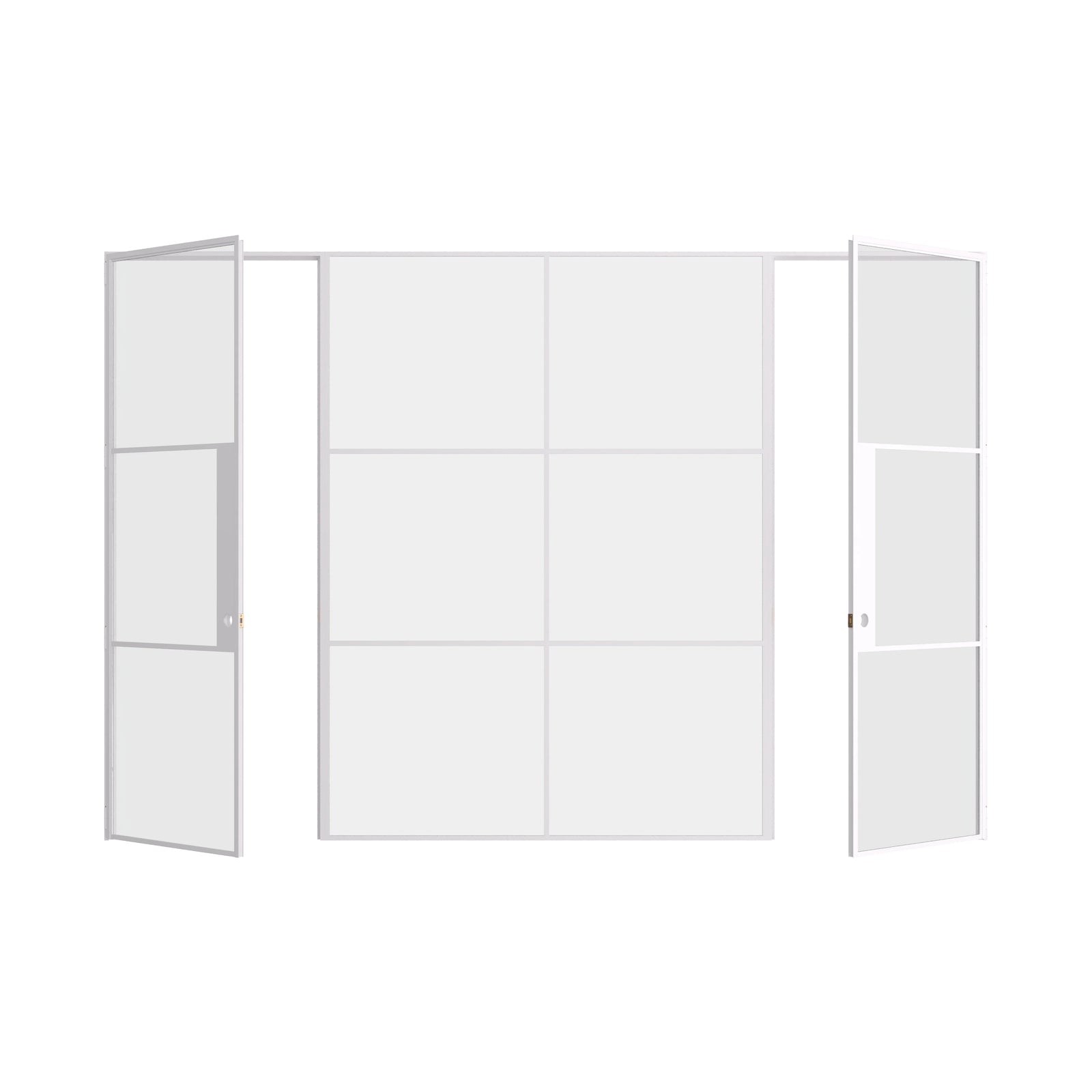 Pinkys Air 4 interior steel door, dual single, with a fixed middle panel, open