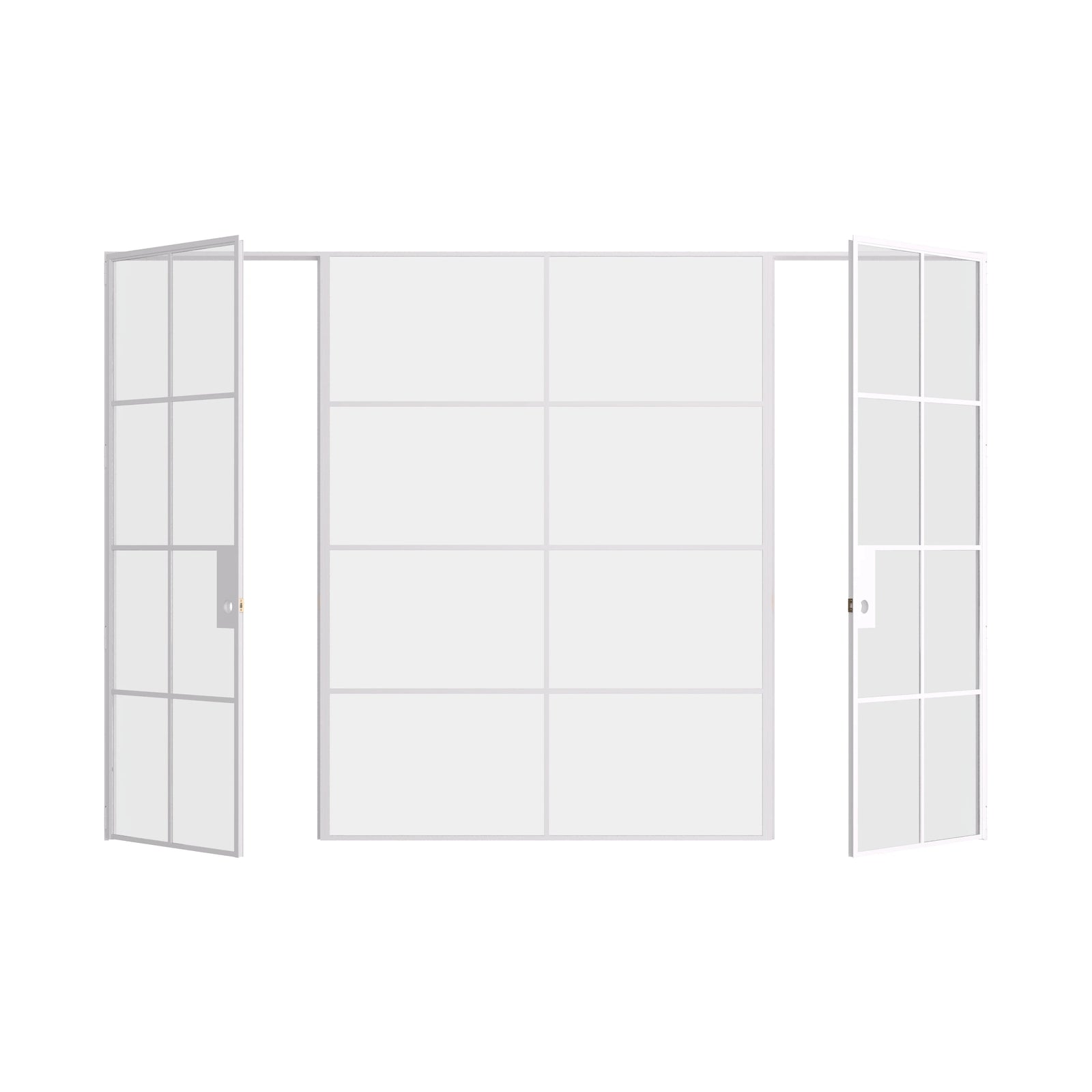 Pinkys Air 5 interior steel door, dual single, with a fixed middle panel, open