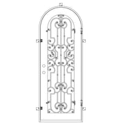 Washington single radius top swing door with ornate scrollwork and thick glass.