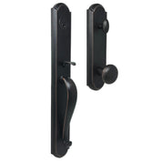 Wiltshire entry set with locking deadbolt for tubular iron doors.
