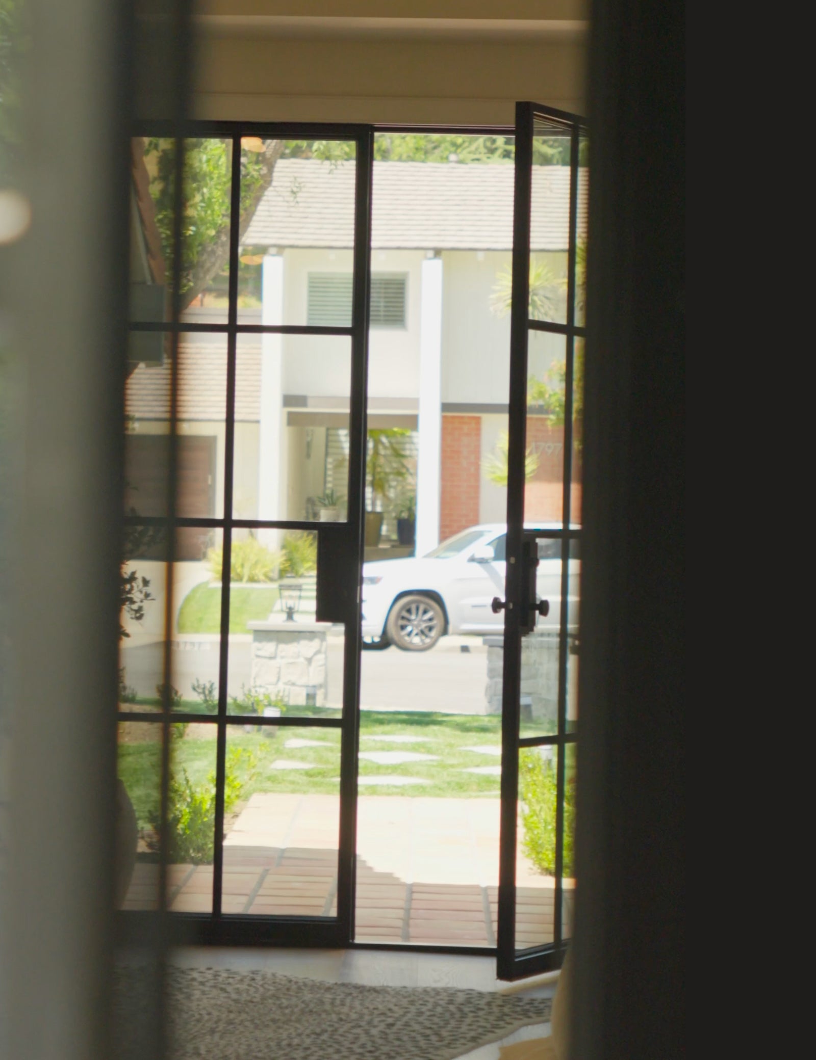 Modern double flat steel entry door, pre-hung insulated glazing