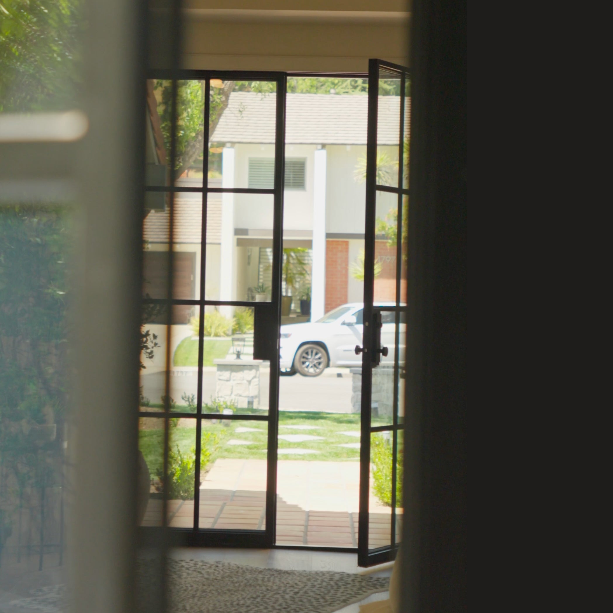Modern double flat cold-rolled steel entry door with insulated glass and welded frame