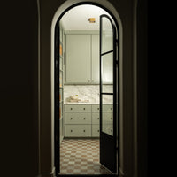 double arch cold-rolled steel black pantry door with kickplate