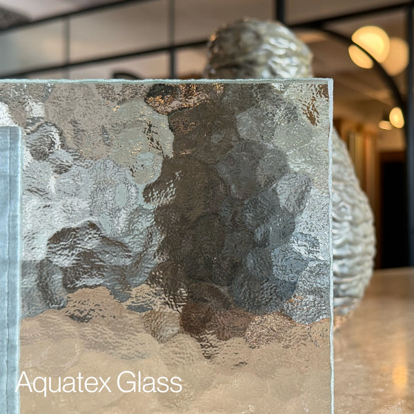 Textured aquatex glass pane sample.