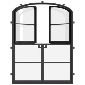 Energy-star steel Dutch door with curved glass top and sleek iron frame