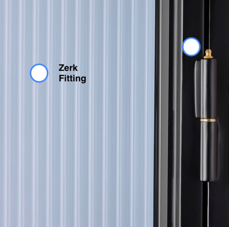 grease zerk fitting on bullet hinge for steel interior door