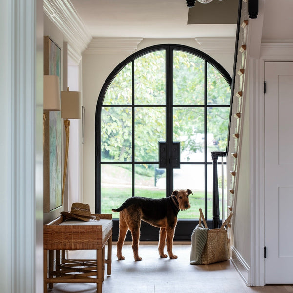 Air 7 thermal break double full arch steel front doors, energy efficient arched exterior steel doors