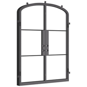Mini arch black steel swing entry doors with understated design