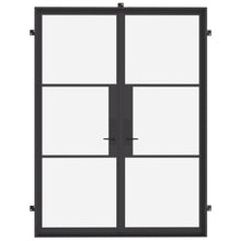 Load image into Gallery viewer, Modern double steel door with matte black finish installed in a residential entrance