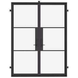 Modern double steel door with matte black finish installed in a residential entrance