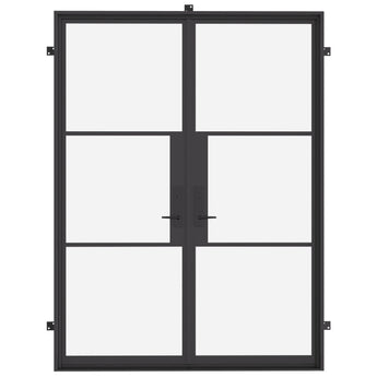 Modern double steel door with matte black finish installed in a residential entrance