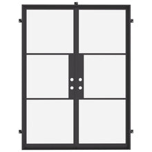Load image into Gallery viewer, Black double steel doors with minimalist trim on suburban house