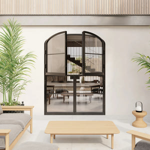 Arch steel Dutch door with dual swing action