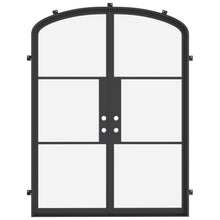 Load image into Gallery viewer, Refined matte black mini arch steel doors with balanced glass layout