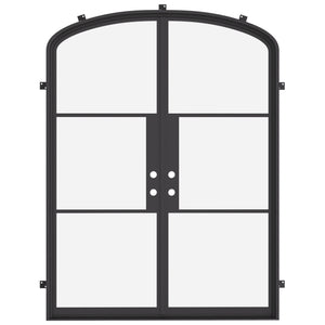 Refined matte black mini arch steel doors with balanced glass layout