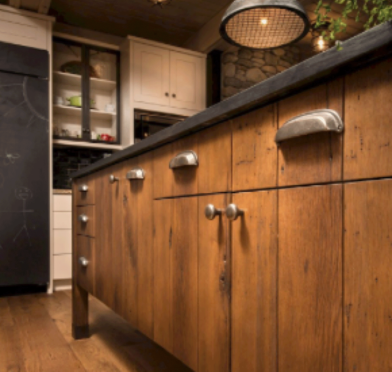 mushroom cabinet knob from rocky mountain hardware on rustic cabinets