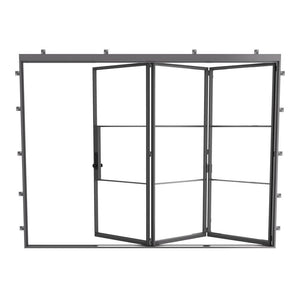 open black steel accordion door