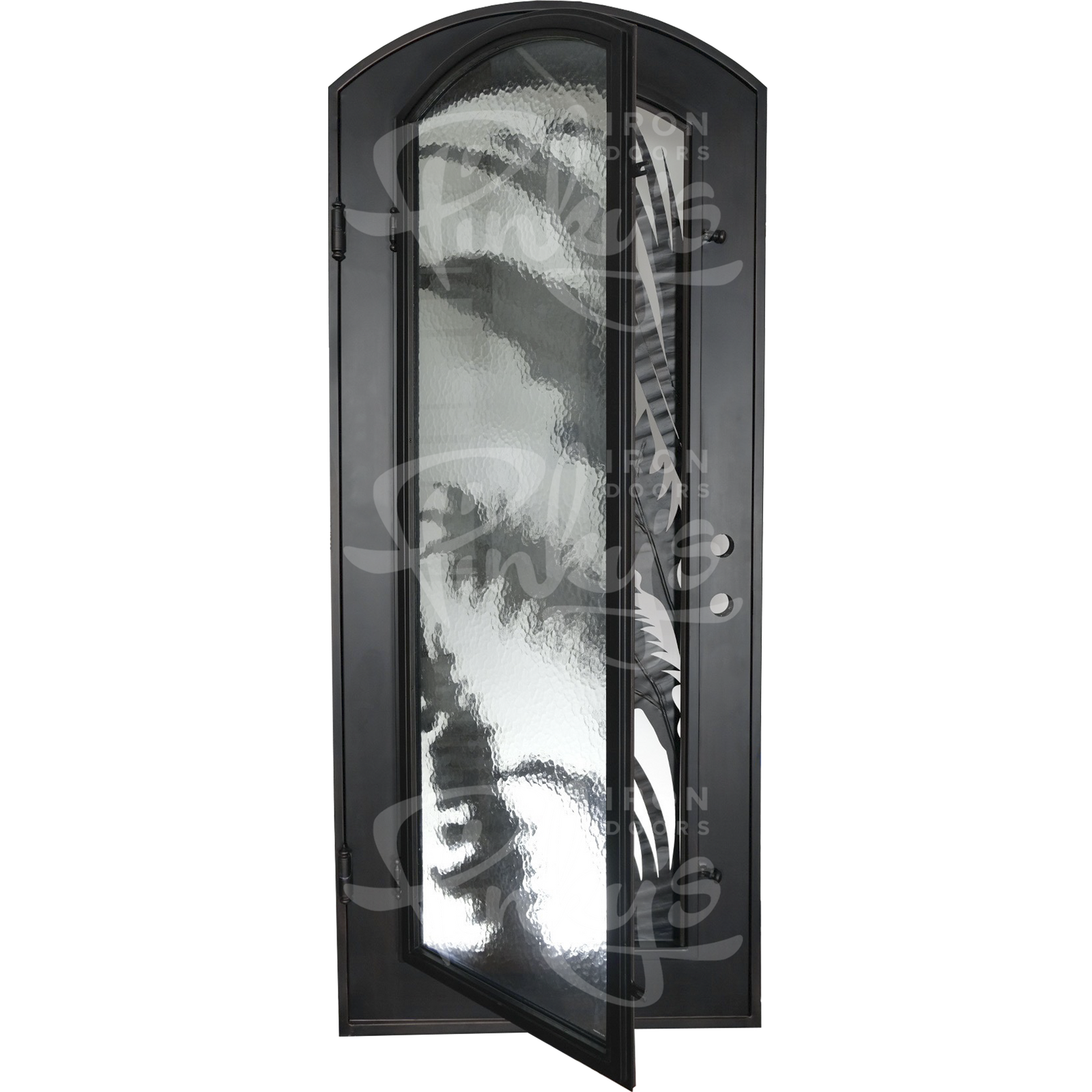 Palm single arch modern steel entry door with glass panels