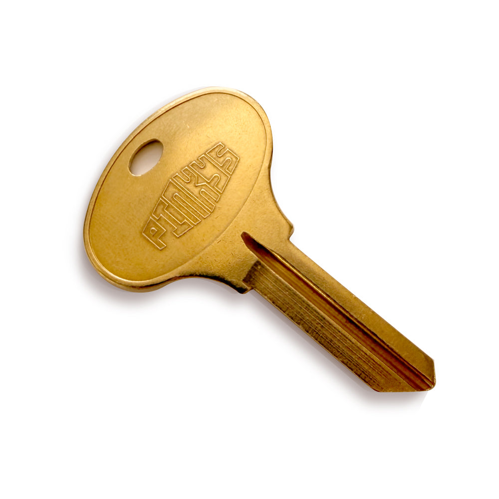 PINKYS replacement key for kw1 keyway in brass with logo.
