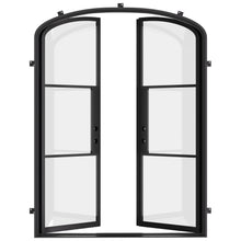 Load image into Gallery viewer, Black pre-hung double swing steel doors with symmetrical divided lites