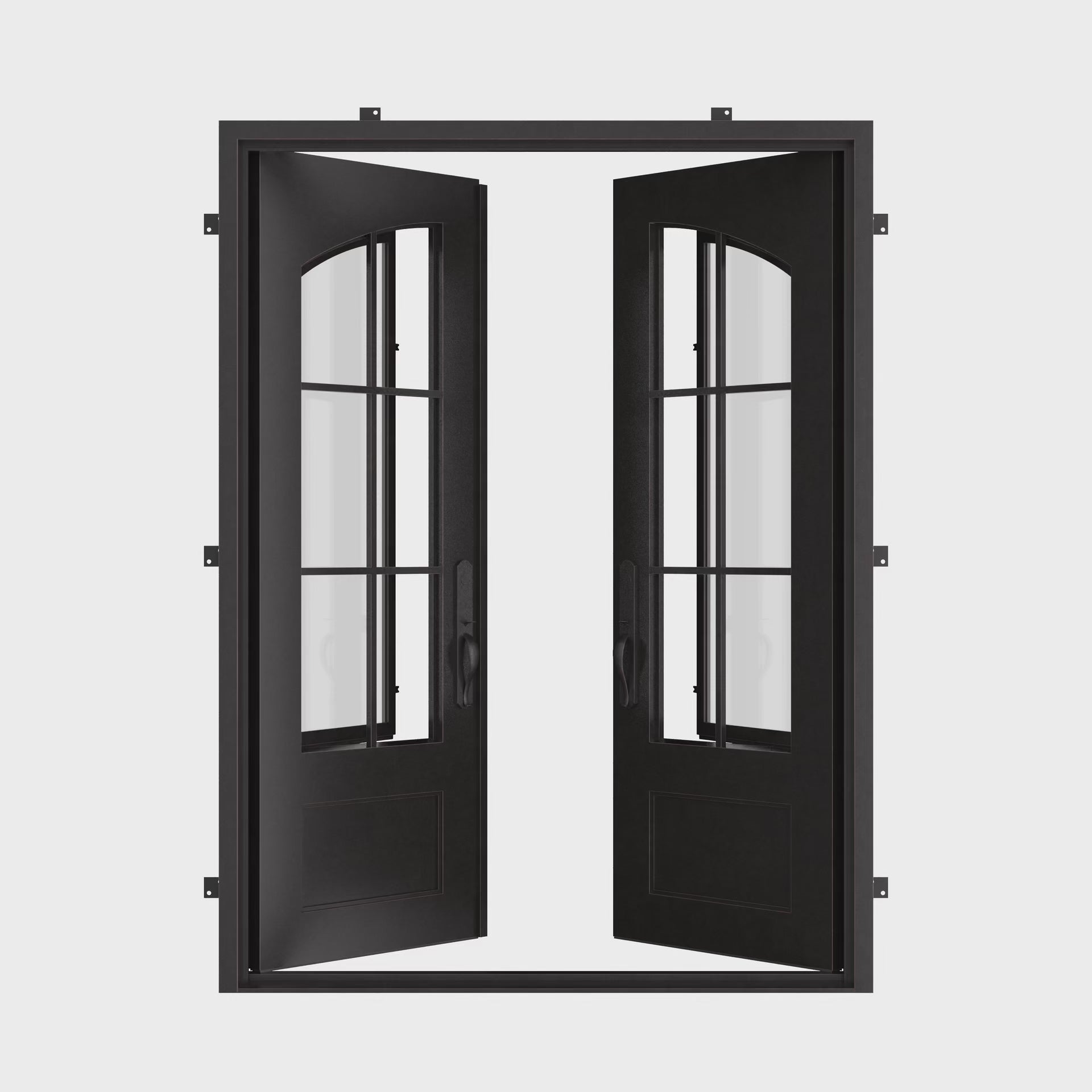 Bristol pre-hung bronze color iron double square top front door.