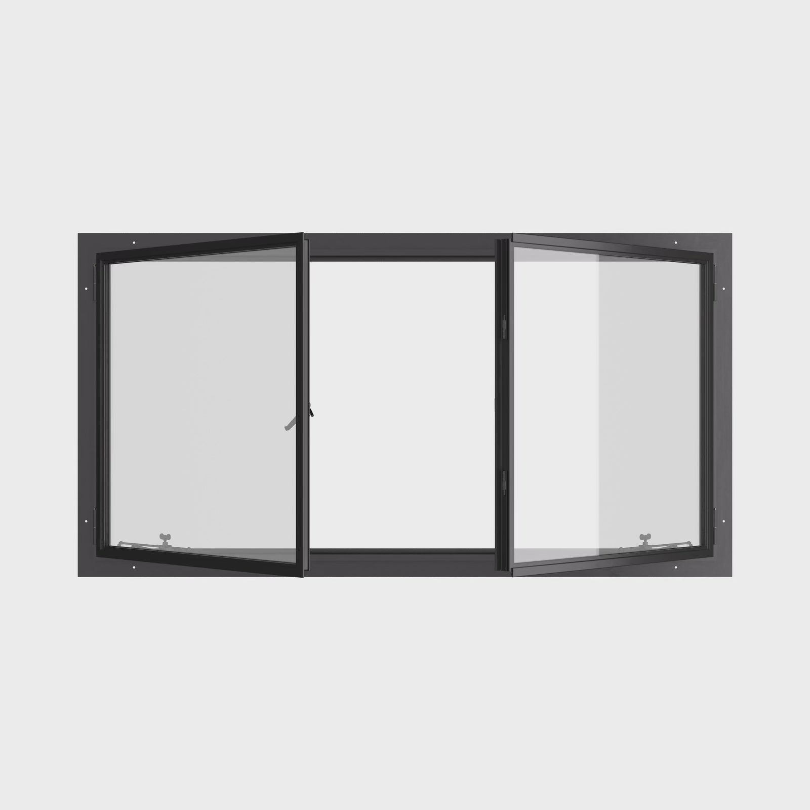 Thermally broken double casement steel window, landscape, cold-rolled steel, black, Low-E glass