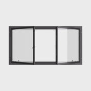 Thermally broken double casement steel window, landscape, cold-rolled steel, black, Low-E glass