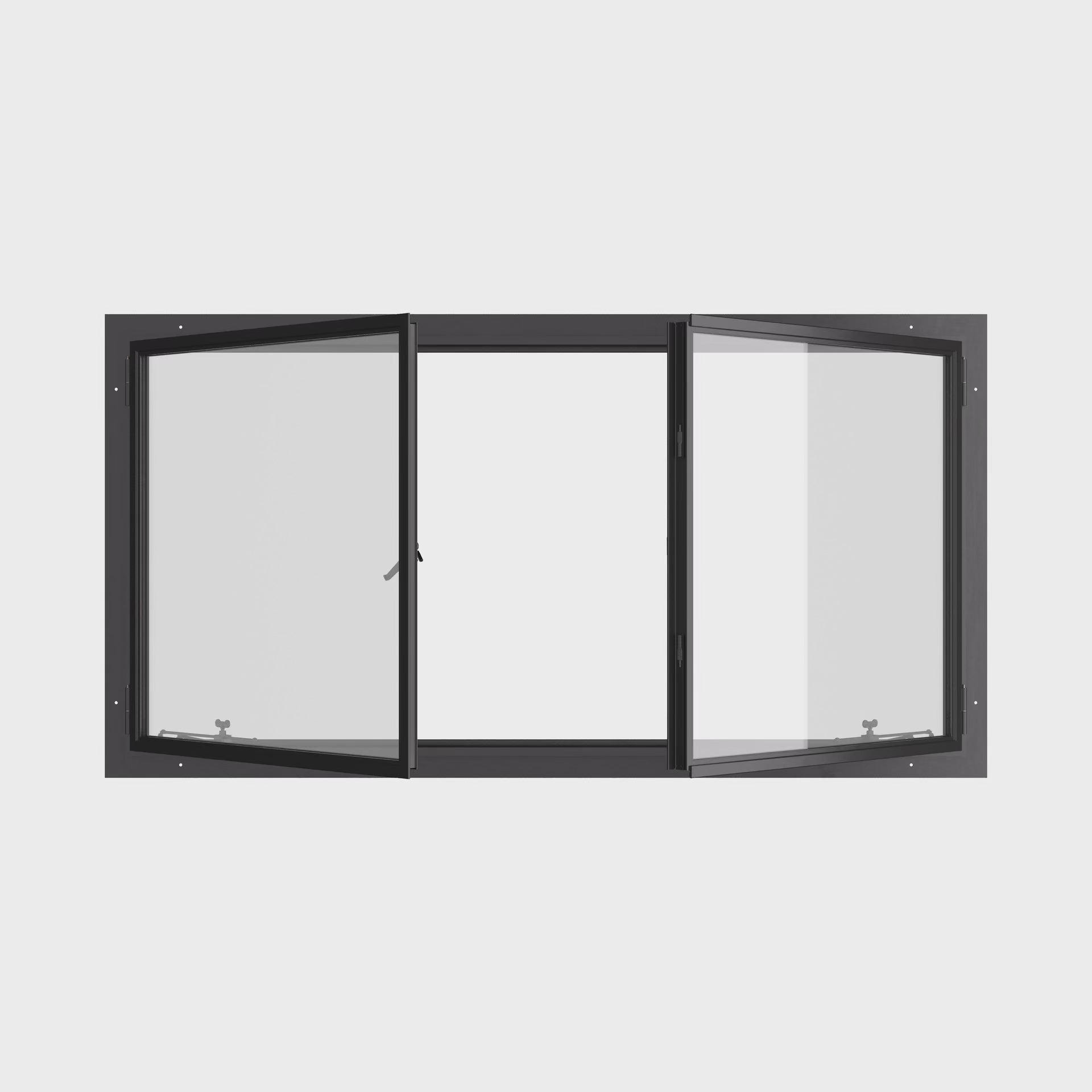 Thermally broken double casement steel window, landscape, cold-rolled steel, black, Low-E glass