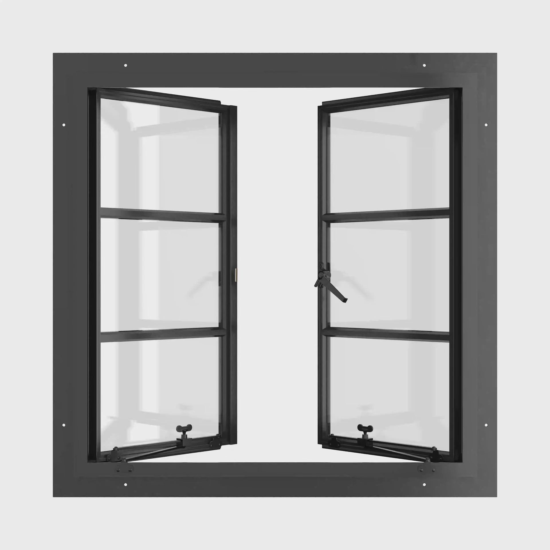 Square double casement steel window, thermal break, clean sightlines