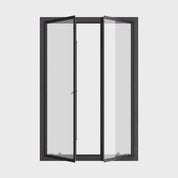 Thermally broken double casement steel window, portrait, cold-rolled steel, black, dual pane Low-E glass