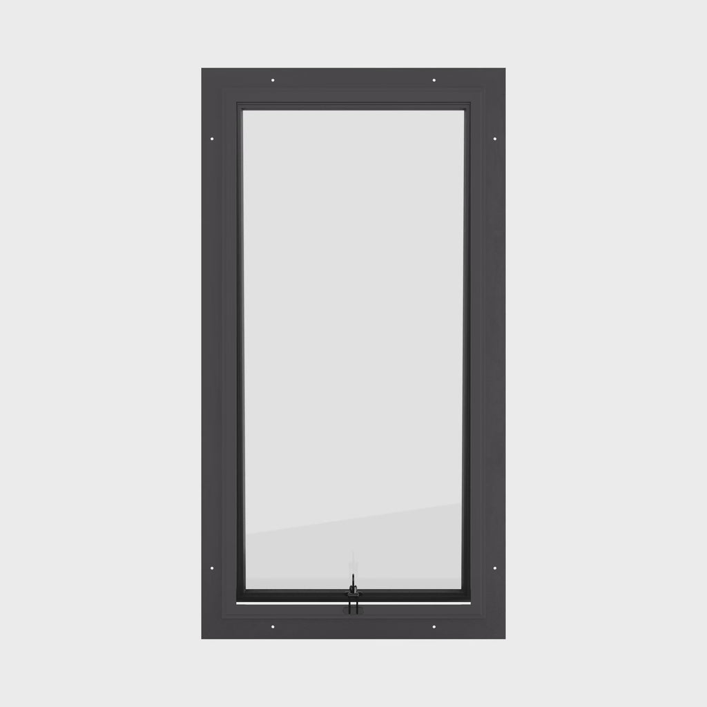 Awning steel window, portrait, ring pull, hot-rolled galvanized steel, black, Low-E glass