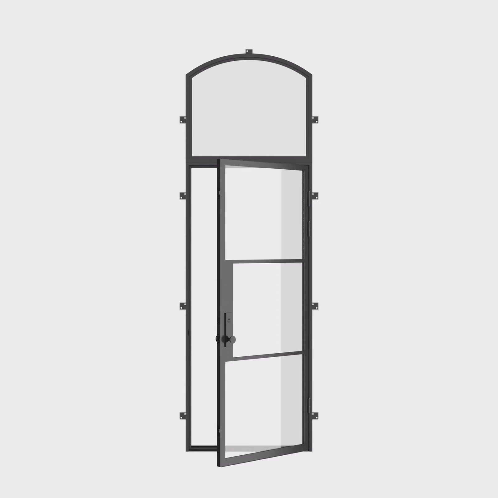 Air 4 flat single steel door with curved top window and durable frame