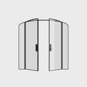 Double mini arch prehung steel door with side glass panels and minimal frame