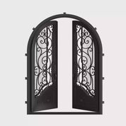 Beverly full arch top double front door with dual-pane glass in black color.