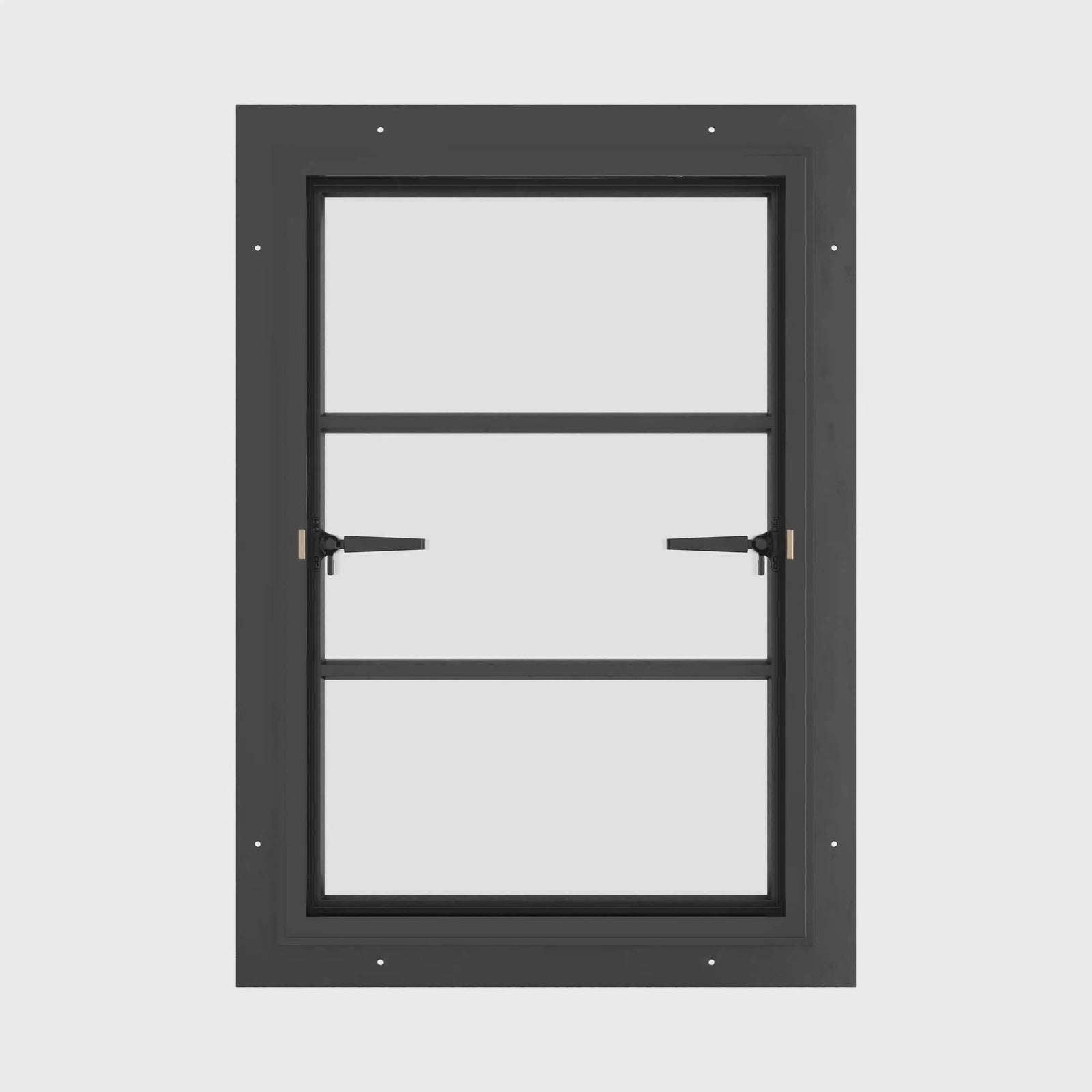 Thermally broken push-out steel window, 0V 2H grid, cold-rolled galvanized steel, black, Low-E glass