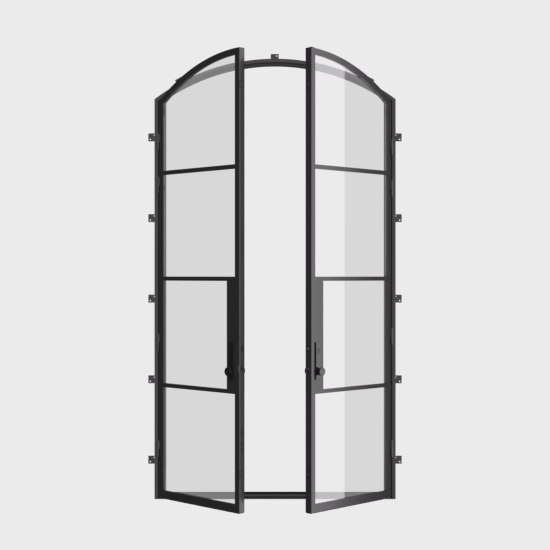 360 turnaround video of tall arch top steel doors