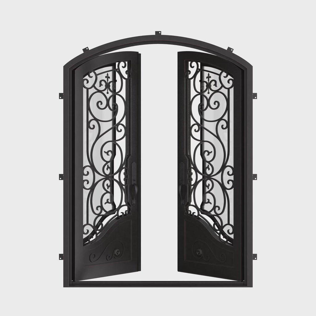 Beverly entry door with thermal barrier and glass in black.