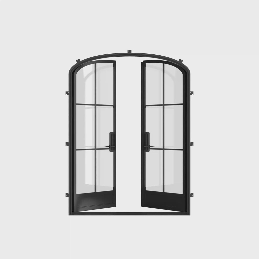 Air 7 double mini arch steel front doors, modern minimalist exterior door with mini arch tops
